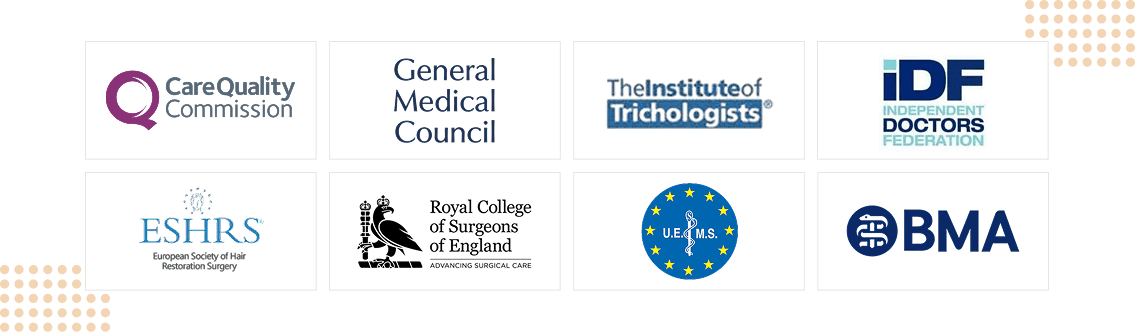 Logos of medical organisations and regulatory bodies including the GMC, Care Quality Commission, Royal College of Surgeons, and others